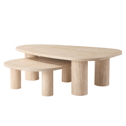 DUS-CC2-06232 Grade-B Dusk Azra Nesting Coffee Tables - Travertine Marble Effect RRP £199.00