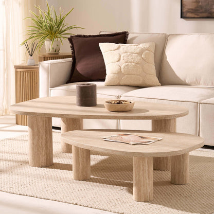 DUS-CC2-06232 Grade-B Dusk Azra Nesting Coffee Tables - Travertine Marble Effect RRP £199.00