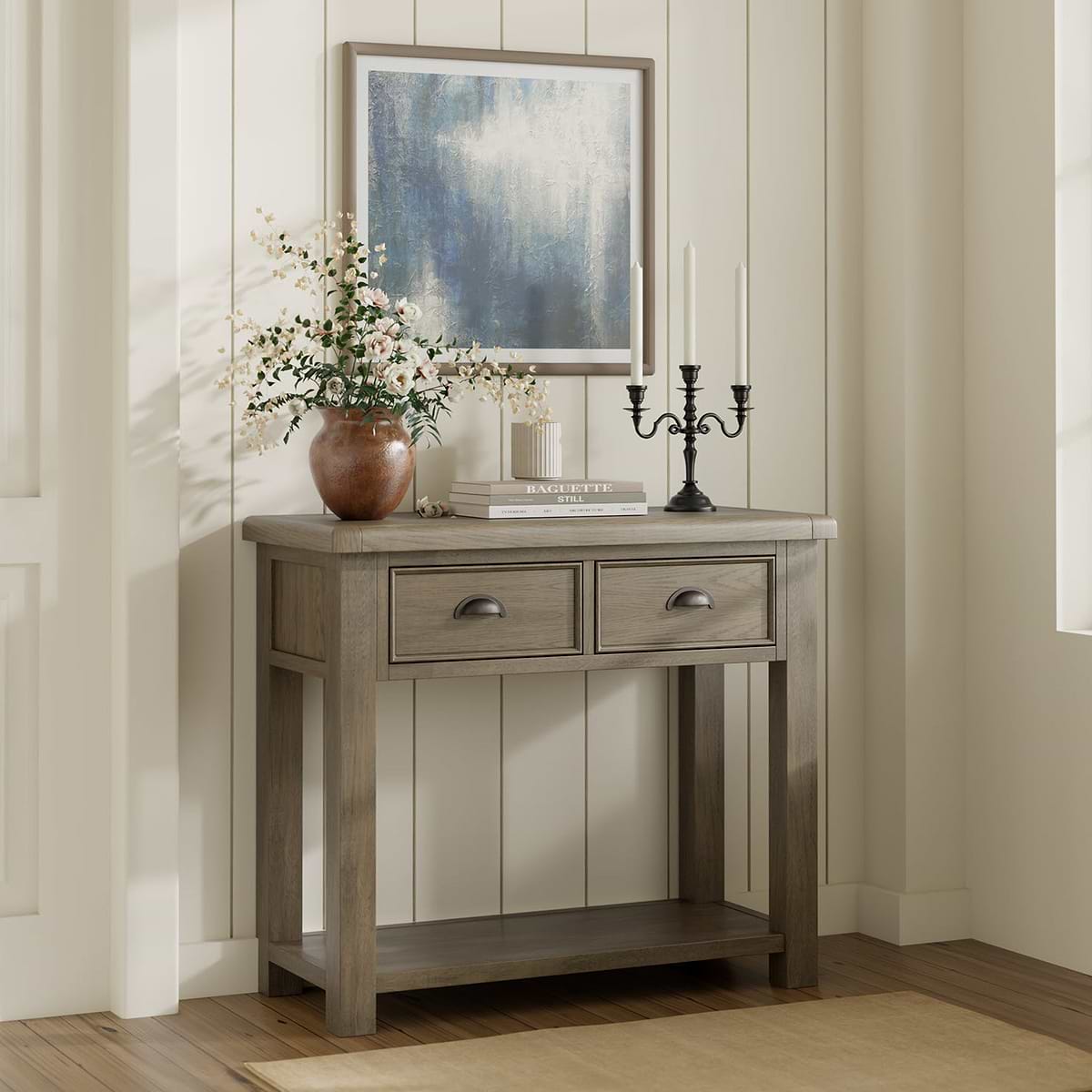 Roseland Grade B Furniture Taunton Smoked Oak 2 Drawer Console Table RRP £360