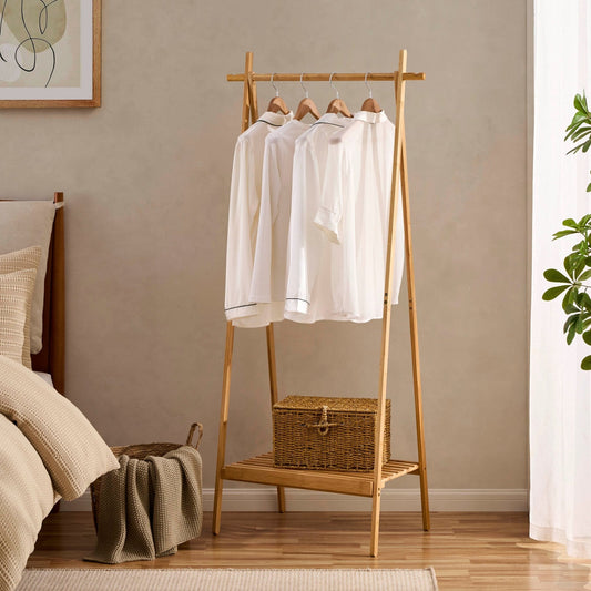 DUS-CC2-06124 Grade-B Dusk Becky Bamboo Clothes Rail - Light Wood RRP £25.00