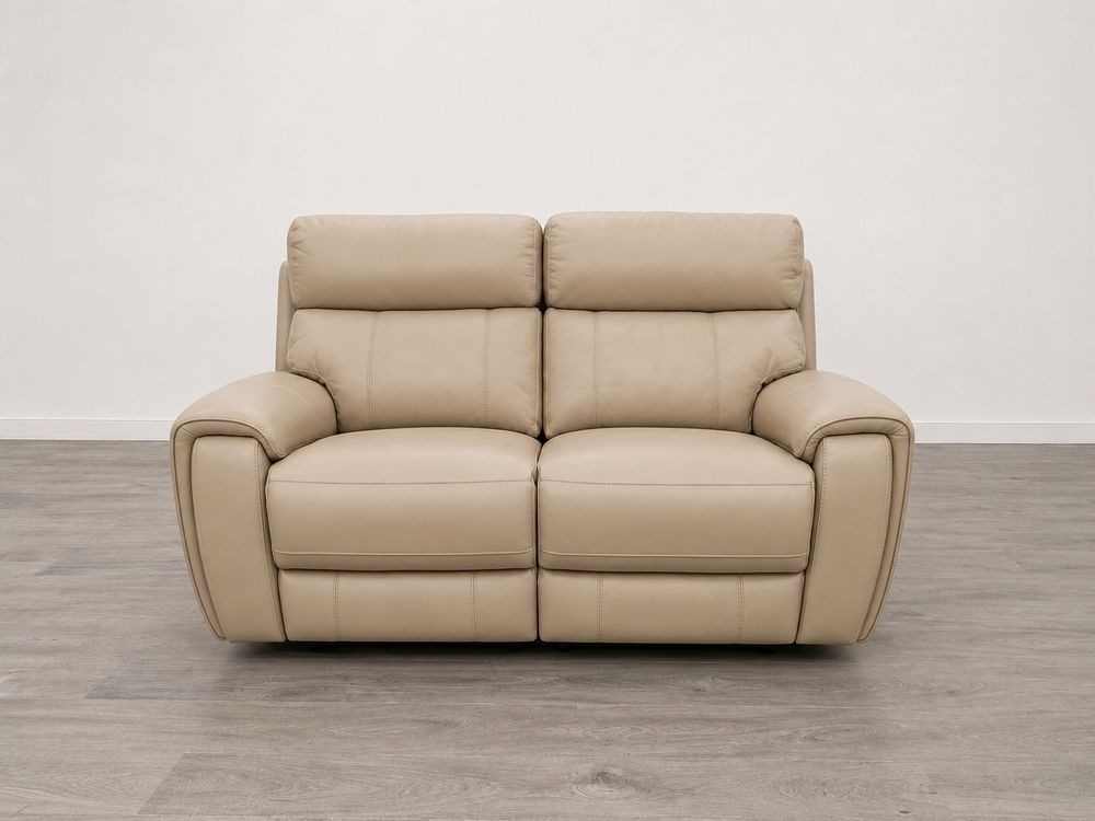 Oak Furnitureland Leo Taupe Leather 2 Seater Electric Recliner Sofa RRP £1949