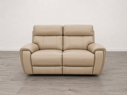 Oak Furnitureland Leo Taupe Leather 2 Seater Electric Recliner Sofa RRP £1949