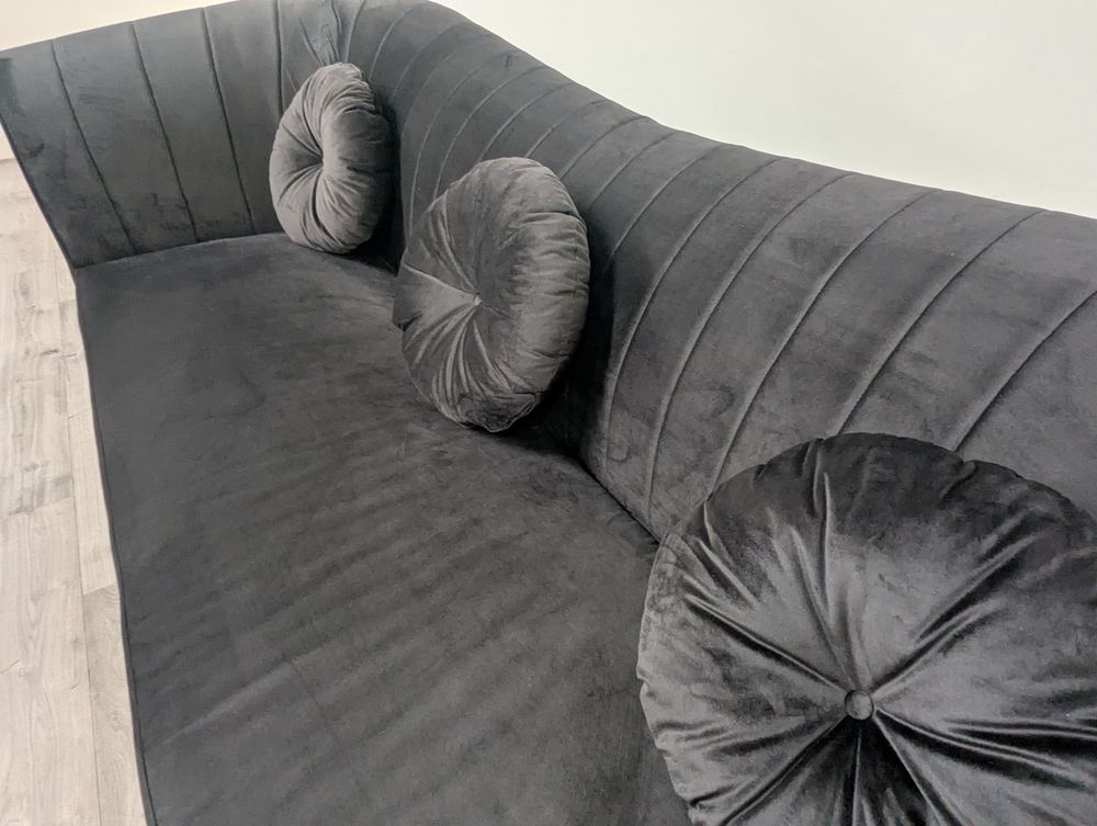 Homary Grade B Black Velvet 3 Seater Channel Tufted Sofa RRP £800