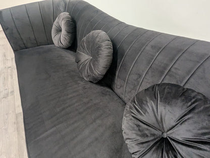 Homary Grade B Black Velvet 3 Seater Channel Tufted Sofa RRP £800