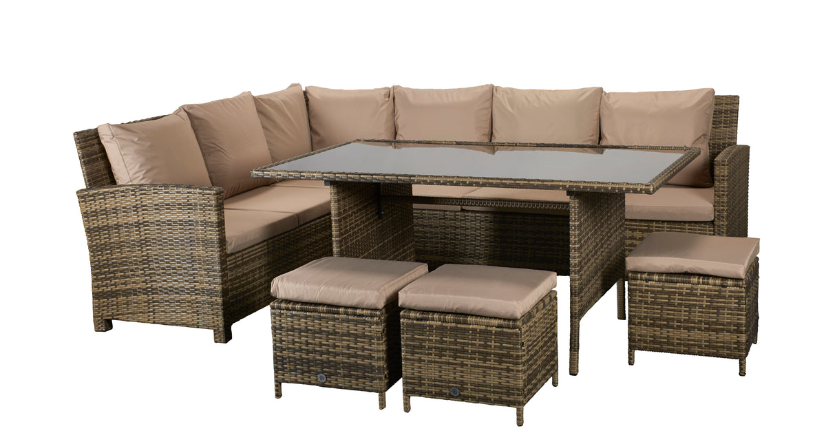 Signature Weave Grade New Charlotte Truffle Brown Outdoor Corner Dining Sofa Set RRP £1212