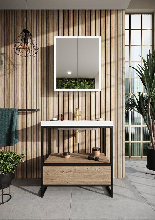 Scudo Boho Grade A 800mm Basin with Floorstanding Black Frame RRP £630