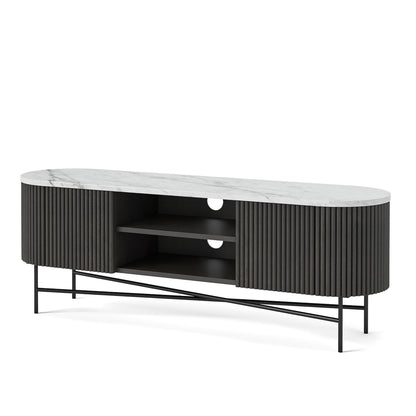 Roseland Grade B Furniture Milo Black Mango Wood & White Marble Fluted TV Stand RRP £750
