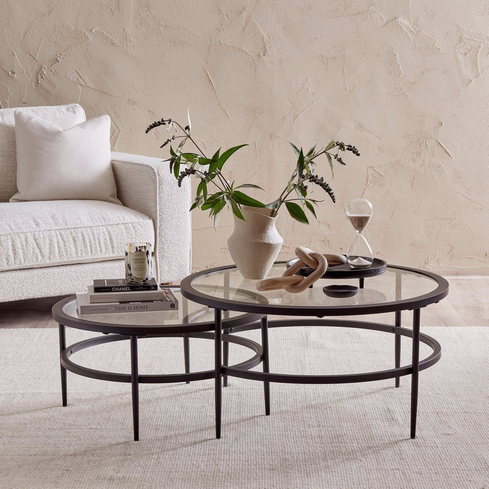 DUS-CC2-02307 Grade-B Dusk Glass Round Nesting Coffee Tables RRP £129.00