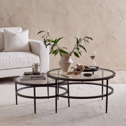 DUS-CC2-02307 Grade-B Dusk Glass Round Nesting Coffee Tables RRP £129.00