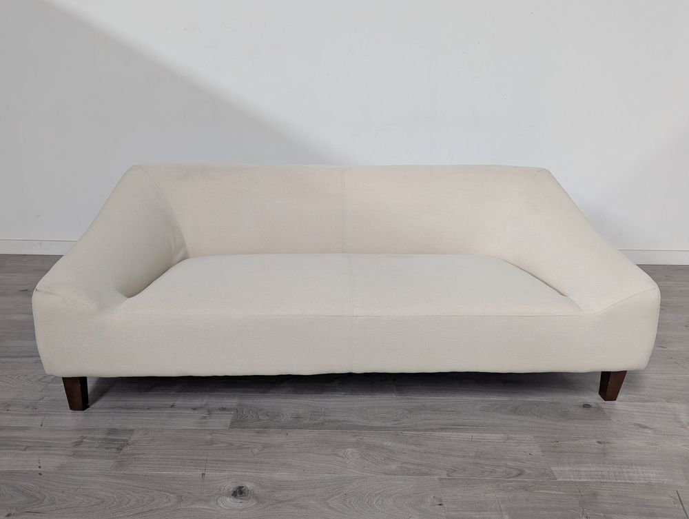  Curved Grade B Cream Linen 3 Seater Tub-Style Sofa RRP £750