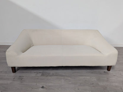  Curved Grade B Cream Linen 3 Seater Tub-Style Sofa RRP £750
