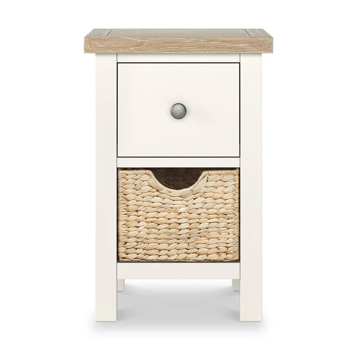 ROS-OUT-00906 Grade-B Roseland Furniture Farro Coconut White & Oak Basket Slim Bedside Table RRP £90.00