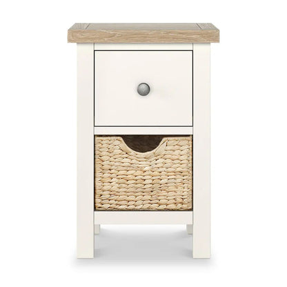 ROS-OUT-00906 Grade-B Roseland Furniture Farro Coconut White & Oak Basket Slim Bedside Table RRP £90.00