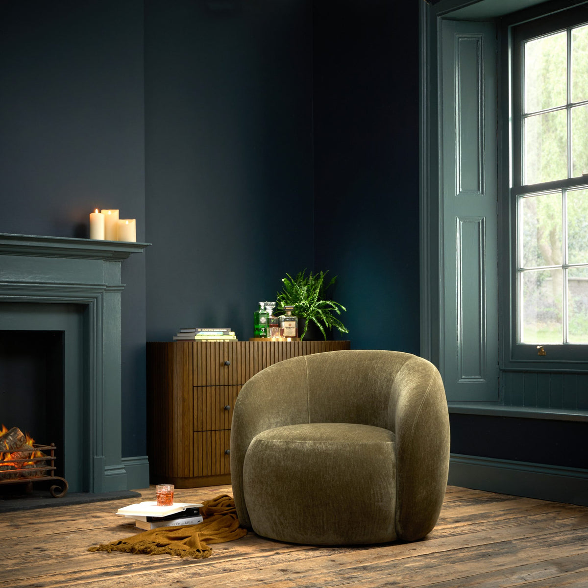 Dreams Geneva Grade B Olive Green Chenille Touch Round Occasional Chair RRP £599