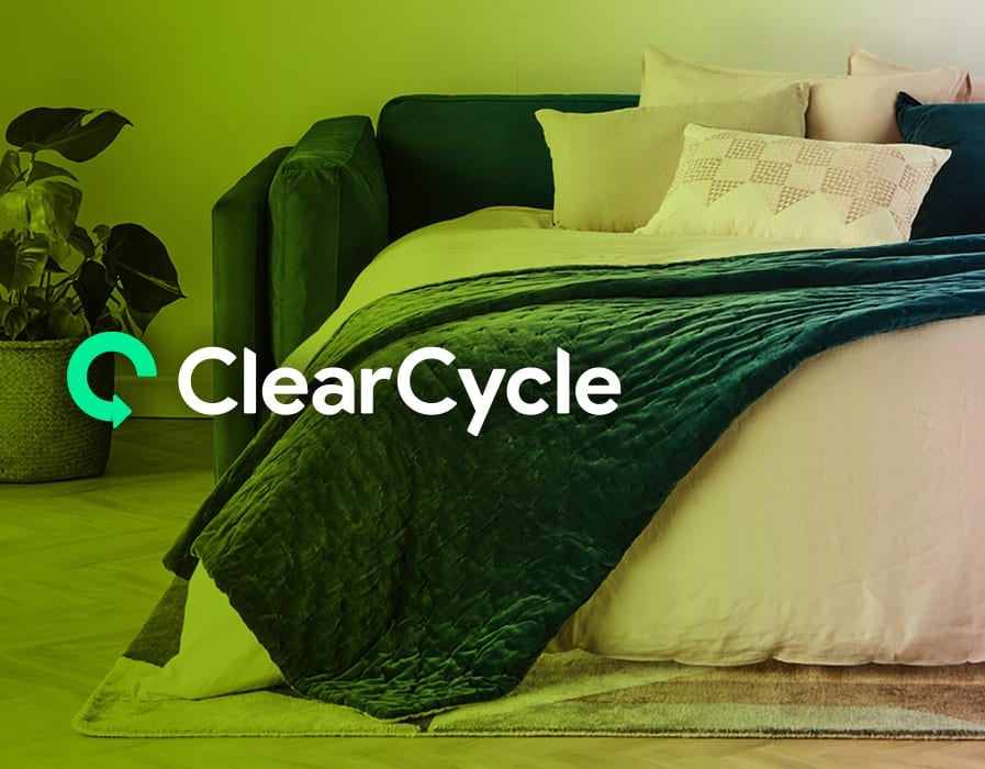 Sofa bed with ClearCycle logo, industry leader in handling surplus stock