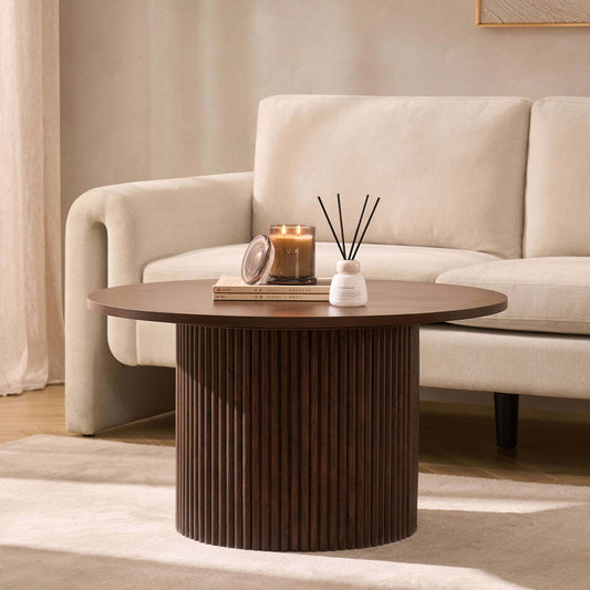 DUS-CC2-04895 Grade-BER Dusk Dusk Hattie Round Pedestal Coffee Table in Walnut RRP £189.00