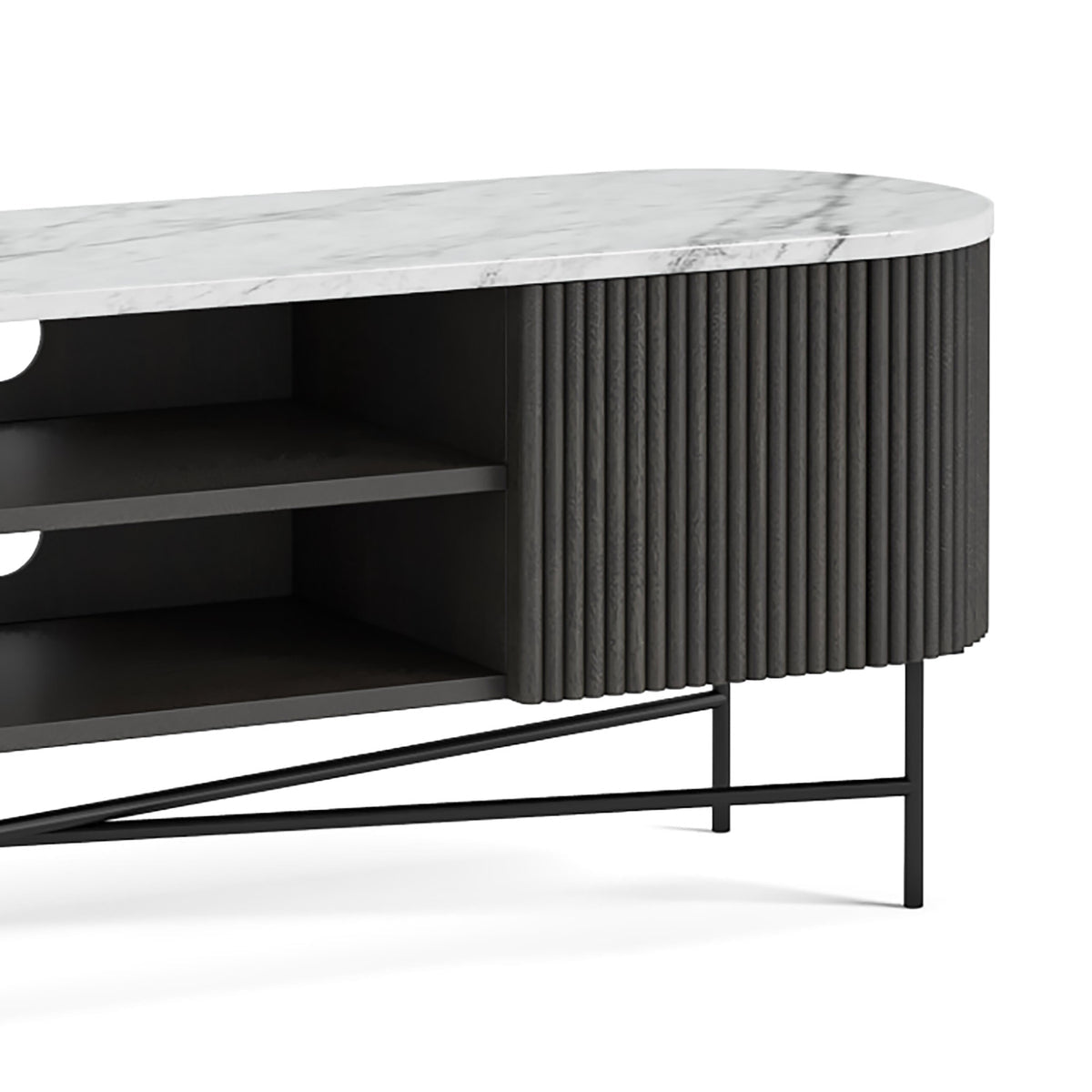Roseland Grade B Furniture Milo Black Mango Wood & White Marble Fluted TV Stand RRP £750