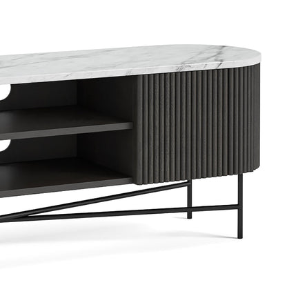 Roseland Grade B Furniture Milo Black Mango Wood & White Marble Fluted TV Stand RRP £750