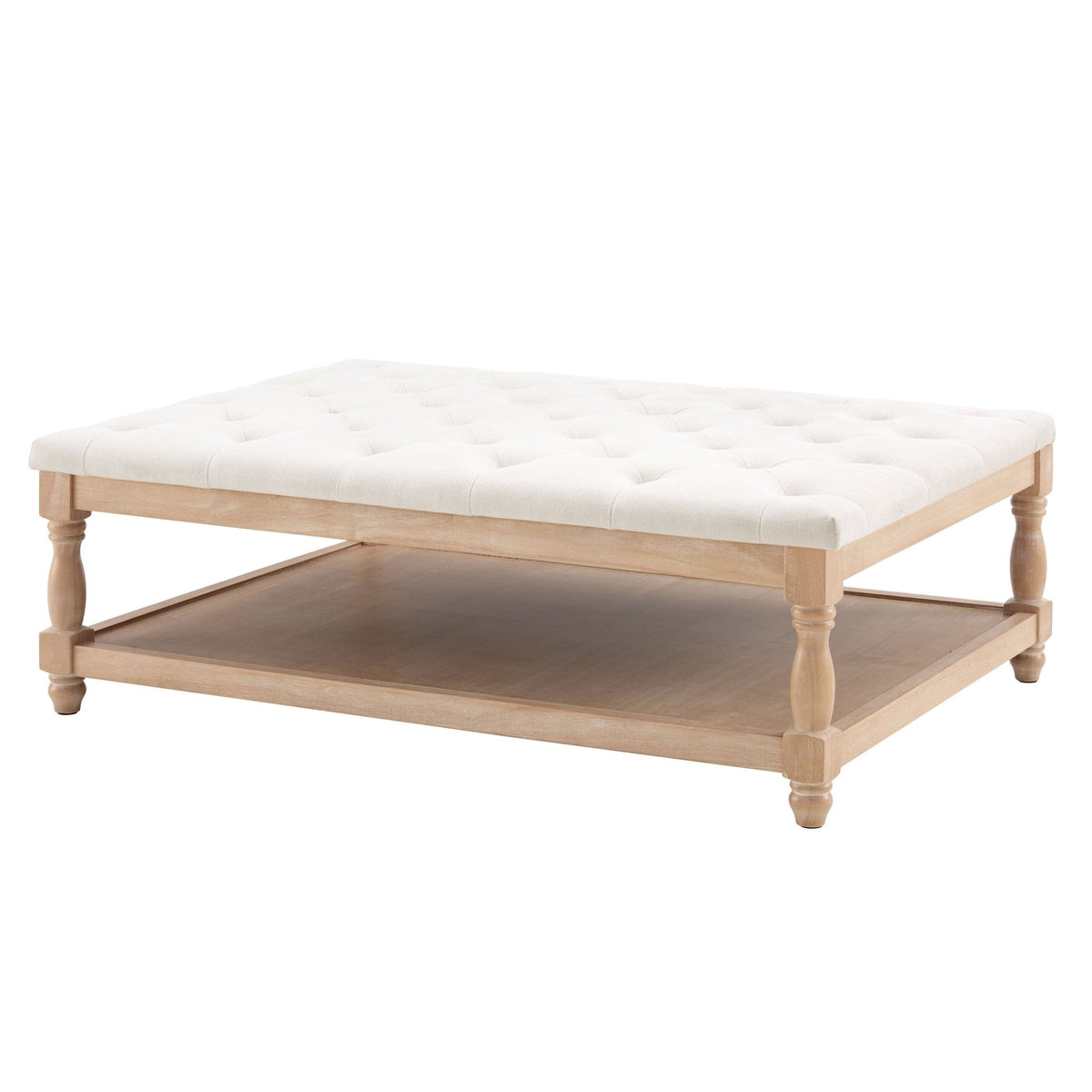 DUS-CC2-06745 Grade-B Dusk Knaresborough Button Back Coffee Table Pouffe - Cream Linen RRP £179.00