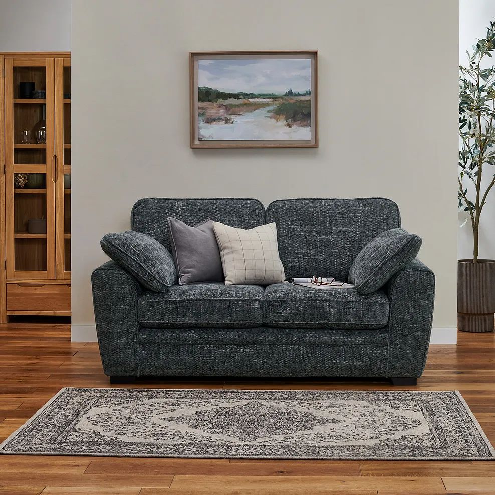  Oak Furnitureland Grade B Melbourne Enzo Slate Fabric 2 Seater Sofa RRP £1080