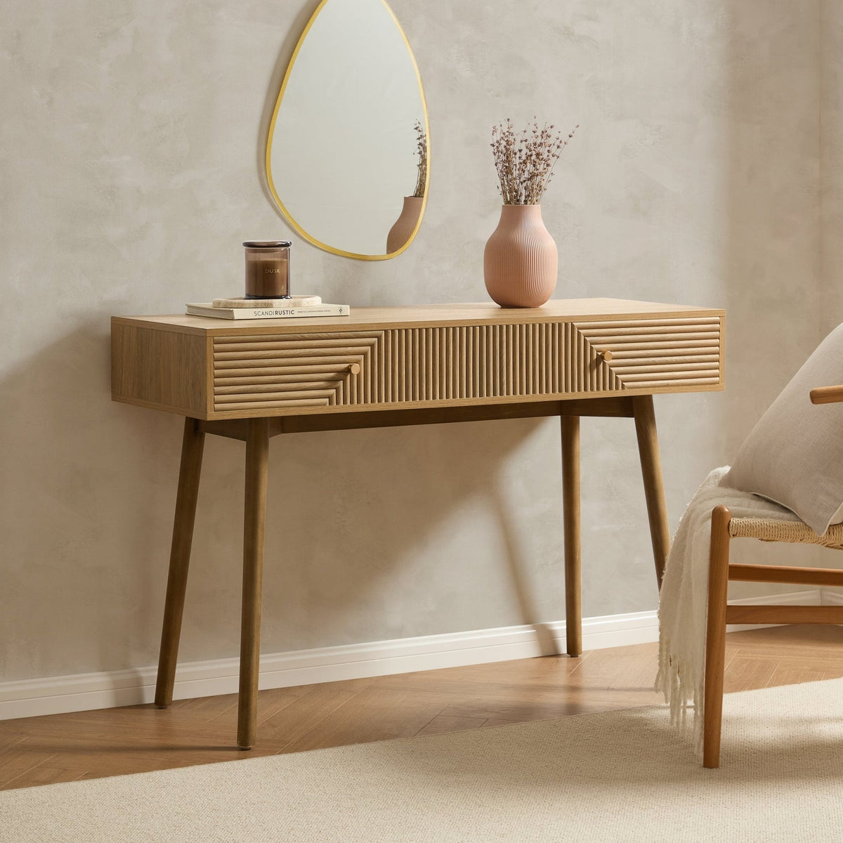DUS-CC2-08028 Grade-B Dusk Dora Dressing Table Console - Light Wood RRP £159.00