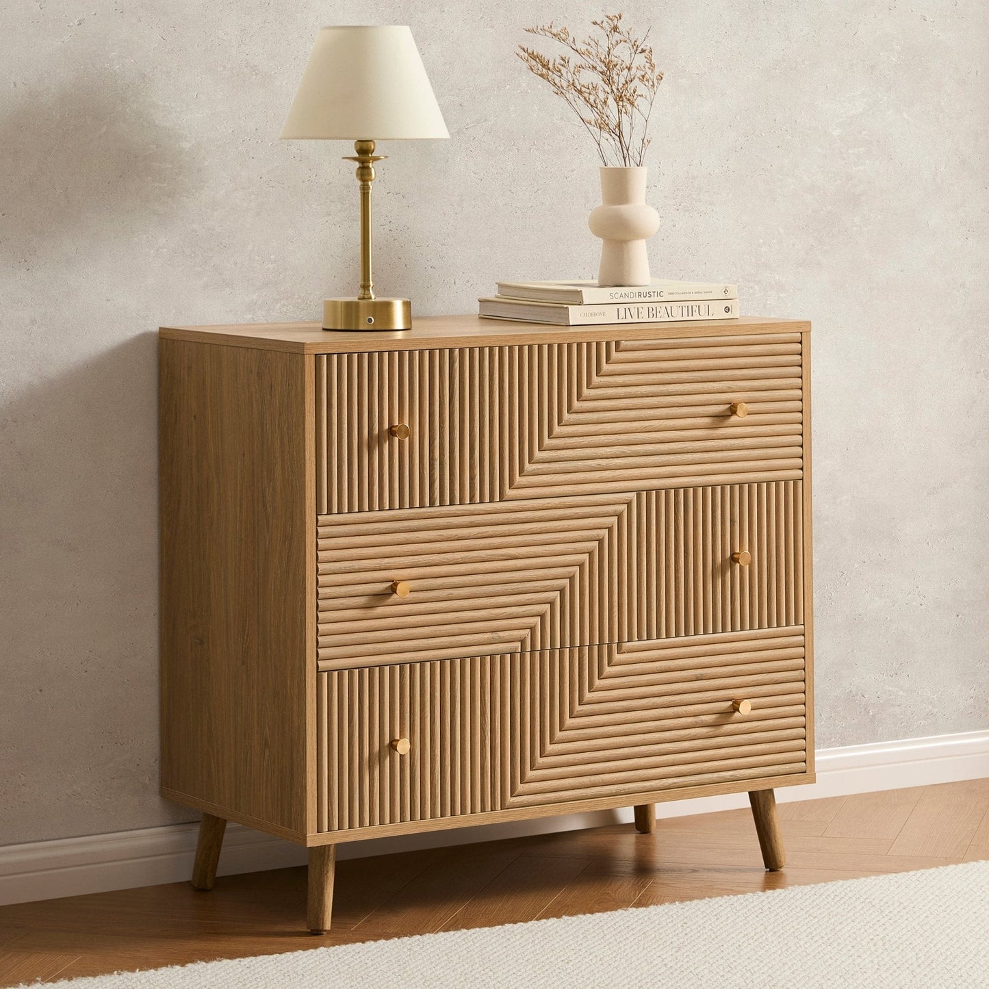 DUS-CC2-03957 Grade-B Dusk Dora 3 Drawer Chest - Light Wood RRP £189.00