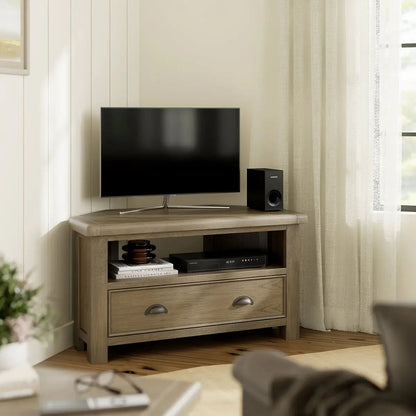 ROS-OUT-00747 Grade-B Roseland Furniture Taunton Smoked Oak 90cm Corner TV Unit RRP £319.00