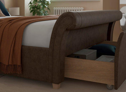 Dreams Grade B Delaware Brown Faux Leather King Size Sleigh Storage Bed Frame RRP £799