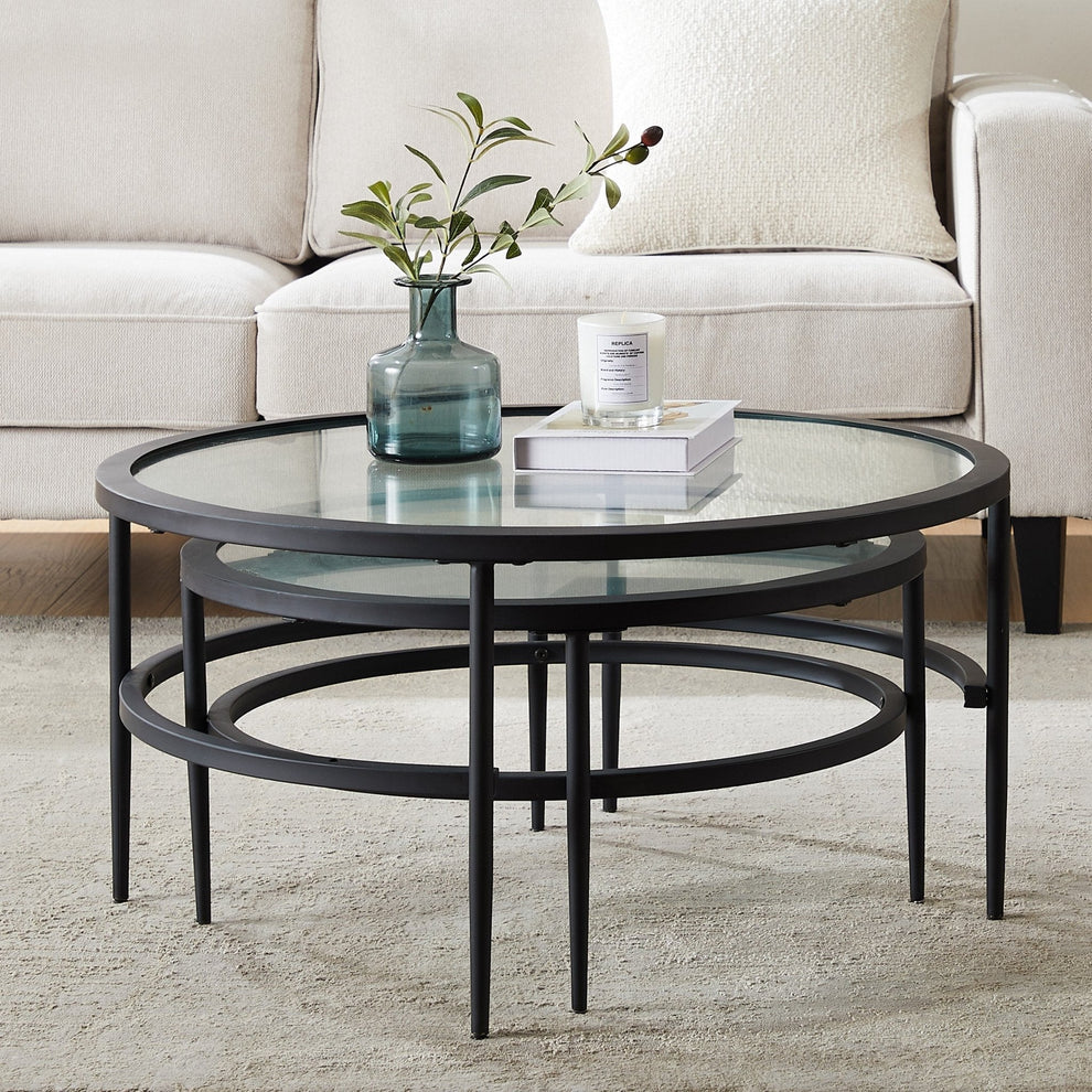 DUS-CC2-02307 Grade-B Dusk Glass Round Nesting Coffee Tables RRP £129.00