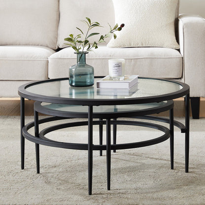 DUS-CC2-02307 Grade-B Dusk Glass Round Nesting Coffee Tables RRP £129.00