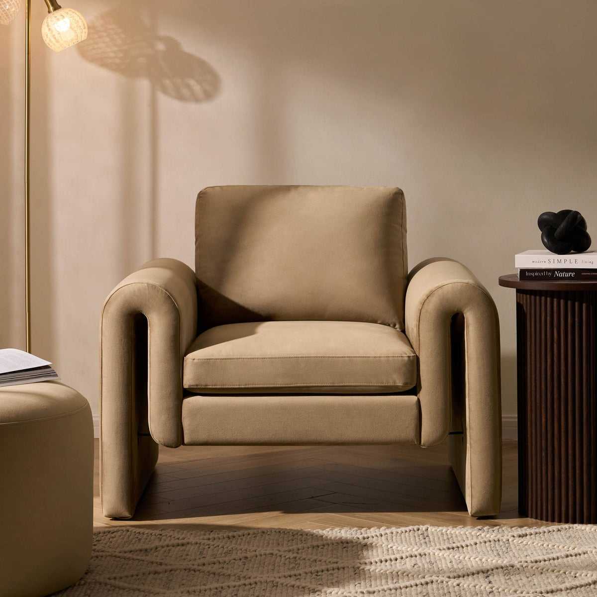 Dusk Grade B Marseille Latte Velvet Armchair RRP £259