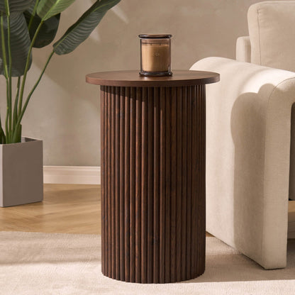DUS-CC2-06929 Grade-B Dusk Hattie Round Pedestal Side Table - Walnut RRP £129.00