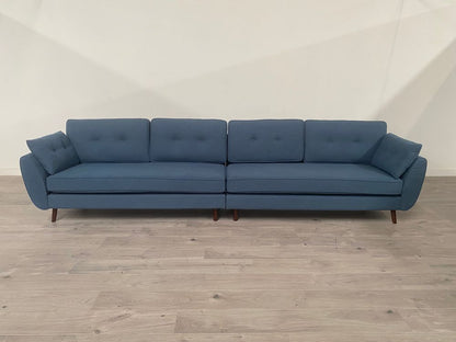 Anderson Grade B Blue Linen Effect & Dark Wood Large Sectional 5 Seater Sofa RRP £1200