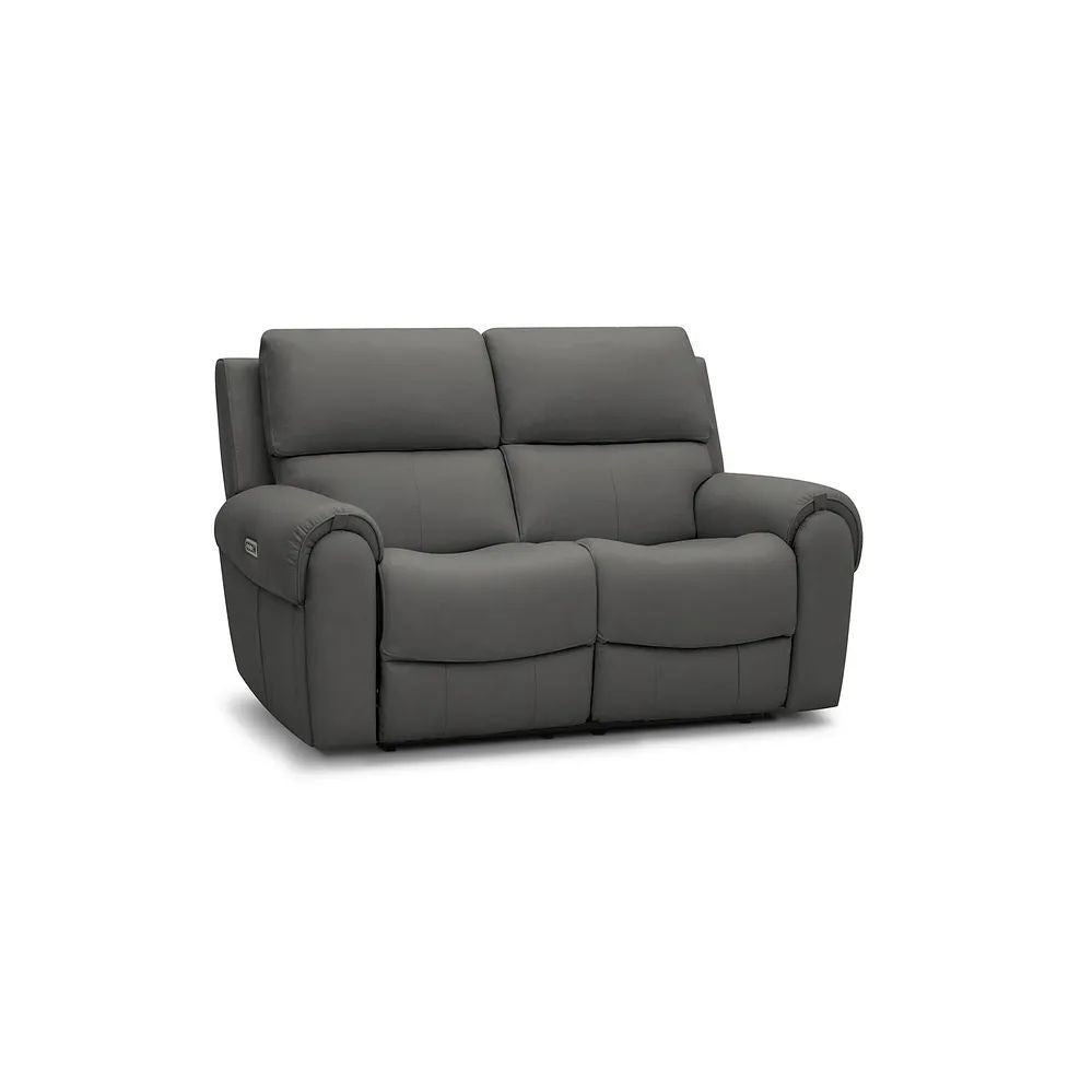  Oak Furnitureland Grade B Ezra Grey Leather 2 Seater Electric Recliner Sofa RRP £1900