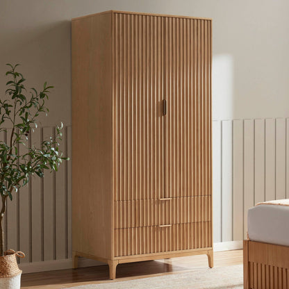 Dusk Elena Grade B Ash Light Wood 2 Door Double Wardrobe with Drawers RRP £389