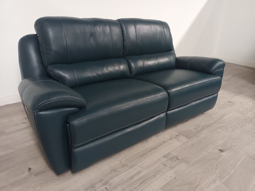 Oak Furniture Land Grade B Austin Blue Leather 3 Seater Electric Recliner Sofa RRP £1900