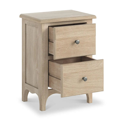 ROS-OUT-00874 Grade-B Roseland Furniture Celine Washed Oak 2 Drawer Bedside Table RRP £109.00