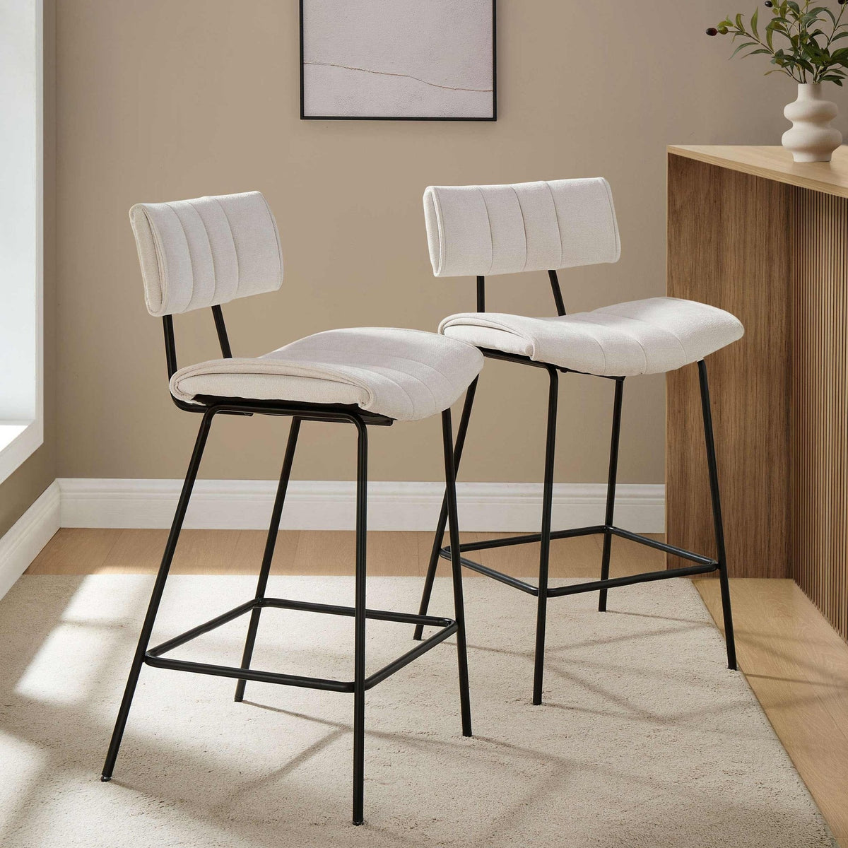 DUS-CC2-07631 Grade-C0 Dusk Fearne Set of 2 Barstools - Ivory Chenille RRP £159.00