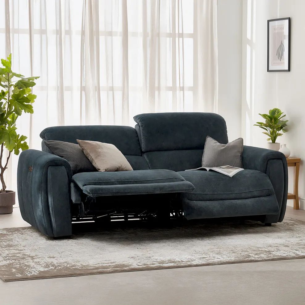  Oak Furnitureland Grade B Arabella Shadow Fabric 3 Seater Power Recliner Sofa RRP £1700