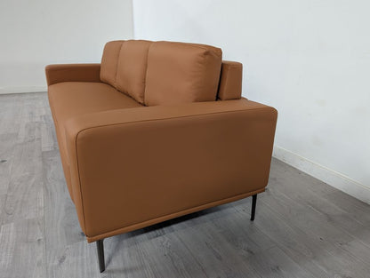 Mid-Century Grade B Modern Light Brown Faux Leather 3 Seater Sofa RRP £1000