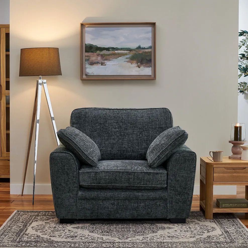  Oak Furnitureland Grade B Melbourne Enzo Slate Fabric Armchair RRP £950