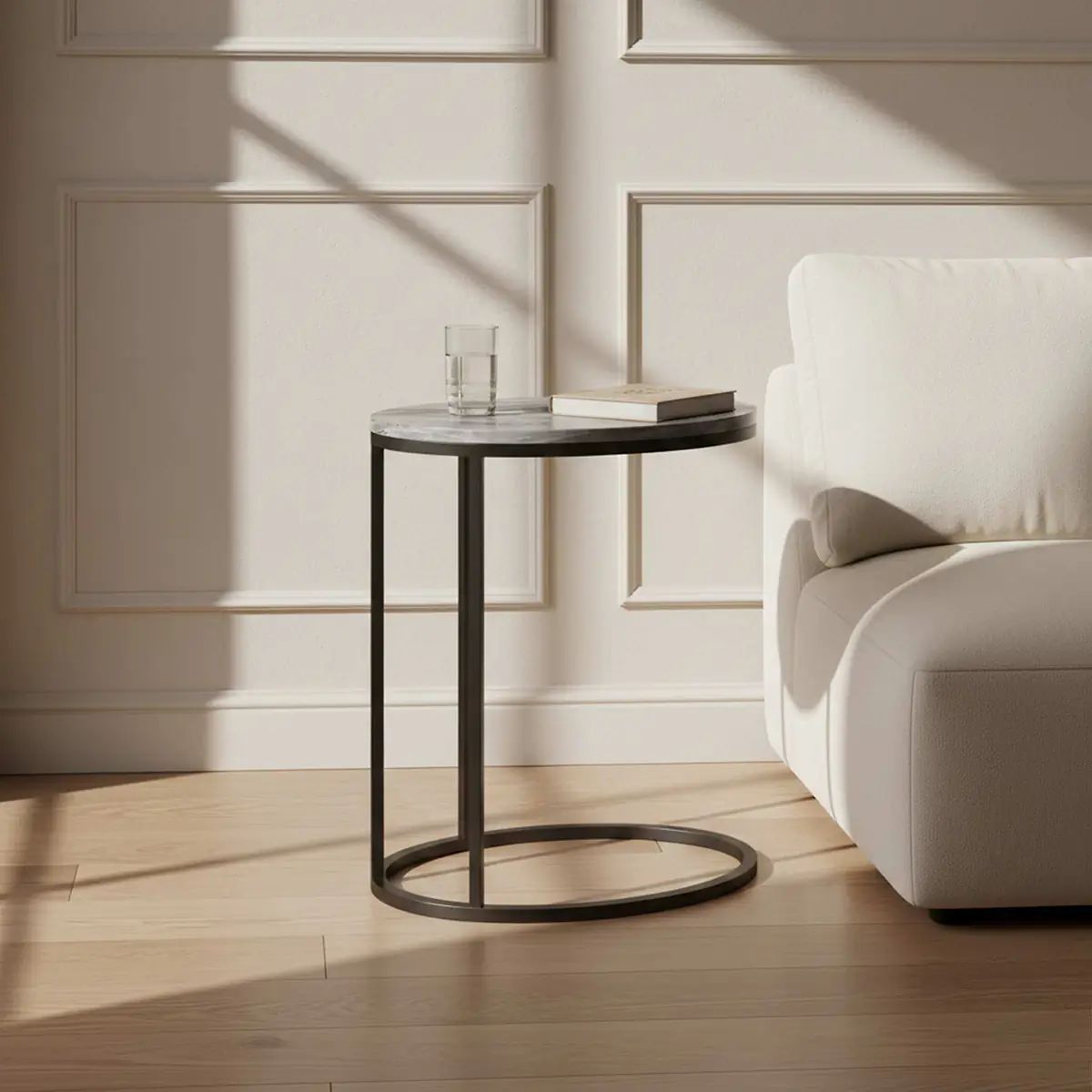 ROS-OUT-00894 Grade-B Roseland Furniture Pimlico Marble Oval C Side Table with Grey Frame RRP £110.00