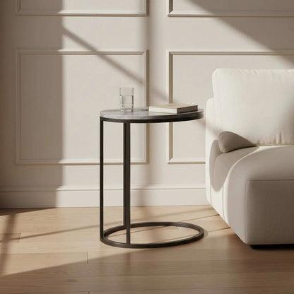 ROS-OUT-00894 Grade-B Roseland Furniture Pimlico Marble Oval C Side Table with Grey Frame RRP £110.00