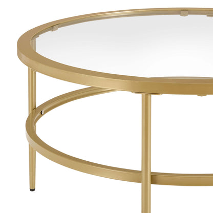 DUS-CC2-05100 Grade-B Dusk Glass Round Nesting Coffee Tables - Gold RRP £129.00