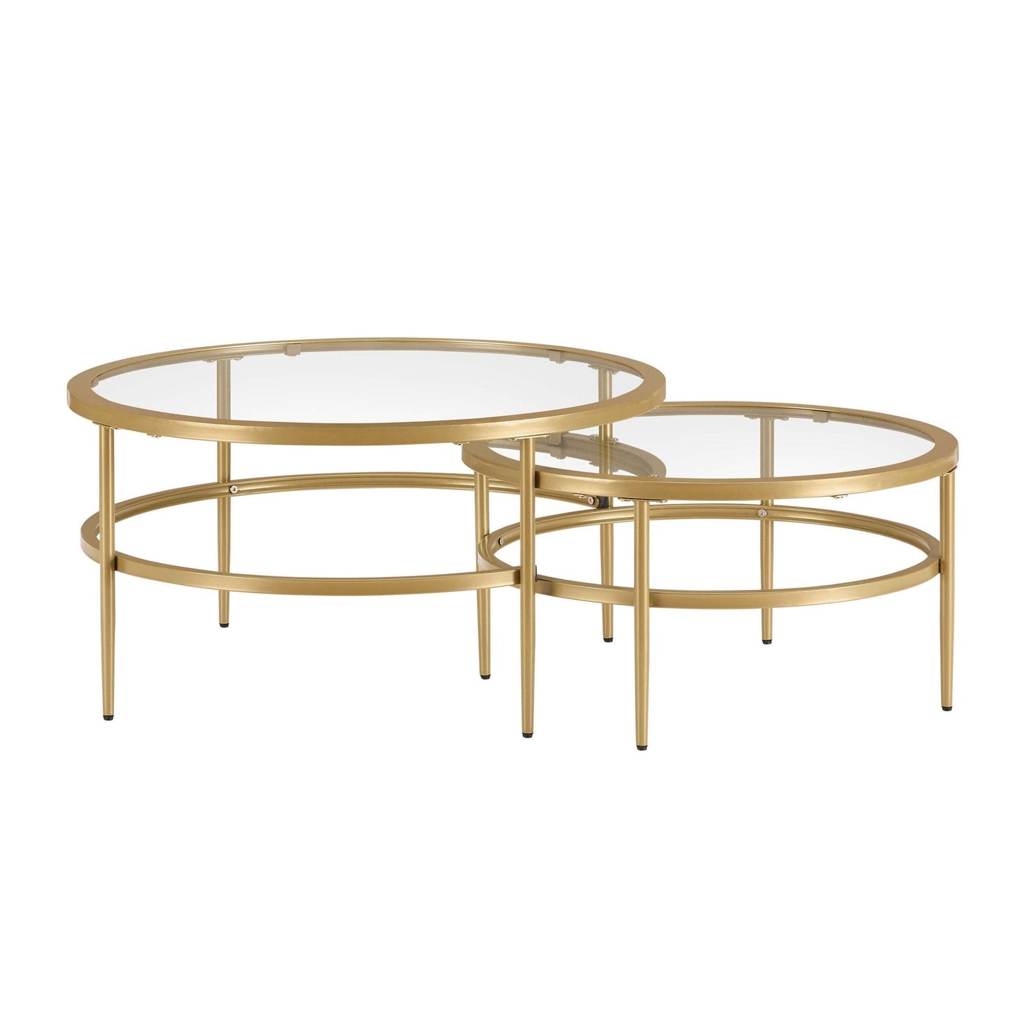 DUS-CC2-05100 Grade-B Dusk Glass Round Nesting Coffee Tables - Gold RRP £129.00