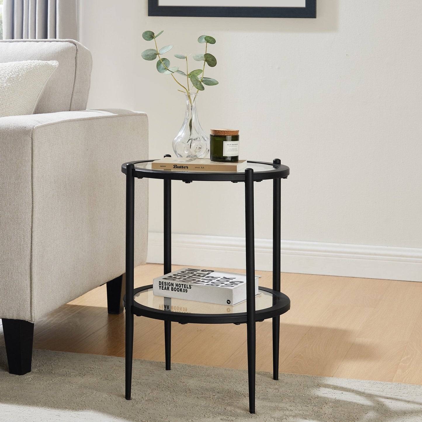 DUS-CC2-06502 Grade-B Dusk Glass Round Side Table - Black RRP £69.00