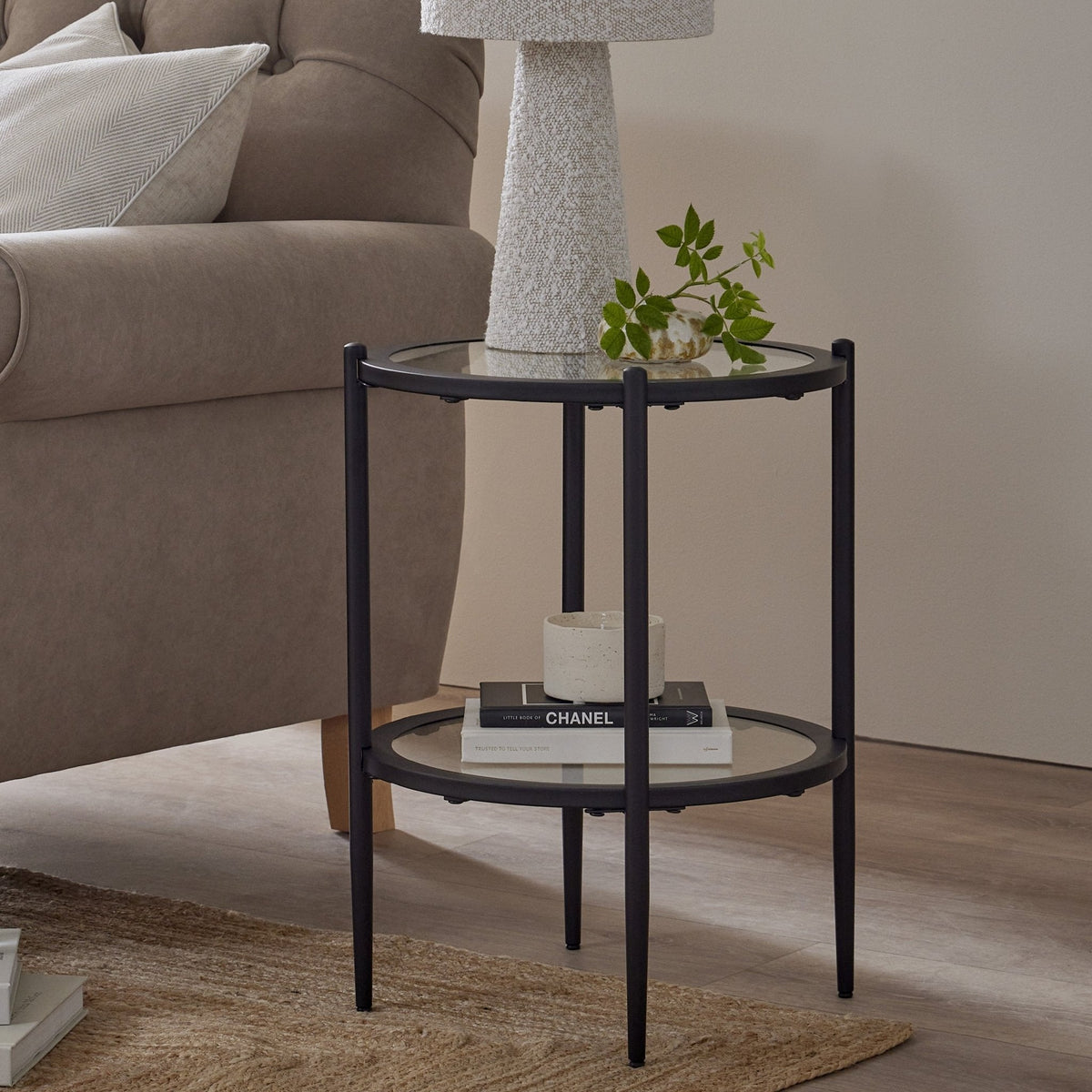 DUS-CC2-07549 Grade-B Dusk Glass Round Side Table - Black RRP £69.00