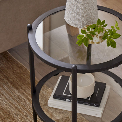 DUS-CC2-06502 Grade-B Dusk Glass Round Side Table - Black RRP £69.00