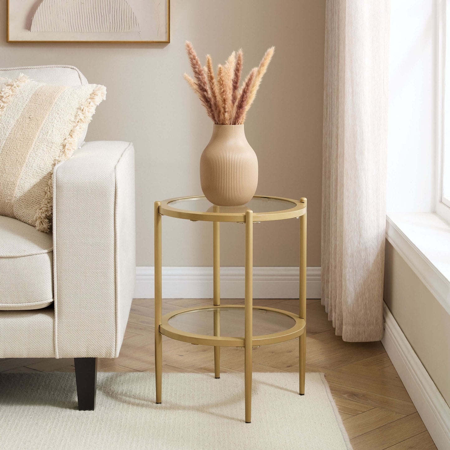 DUS-CC2-06503 Grade-B Dusk Glass Round Side Table - Gold RRP £69.00