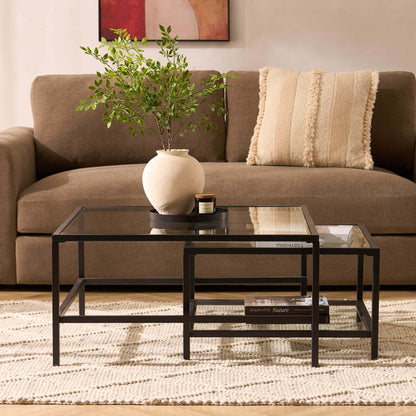 DUS-CC2-07917 Grade-B Dusk Glass Square Nesting Coffee Tables - Black RRP £97.00